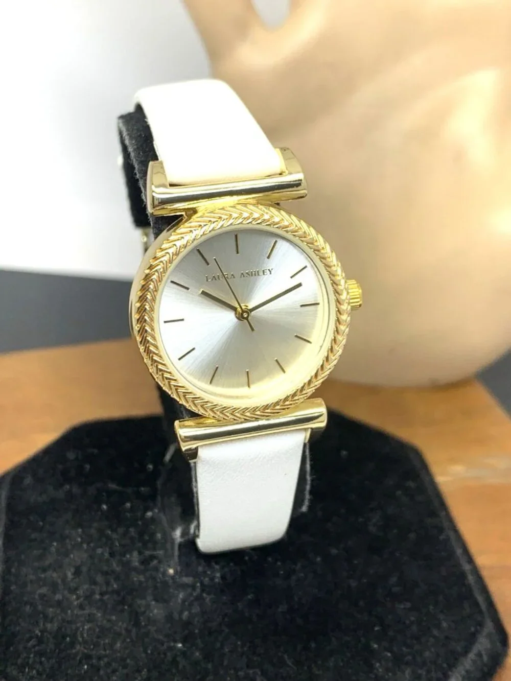 Laura Ashley Women's Watch LA2101YG Quartz Silver Dial Gold White Leather Strap